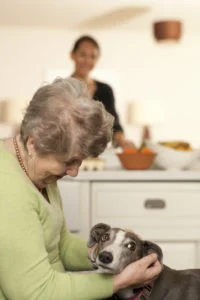 Lady in Green Jumper + dog