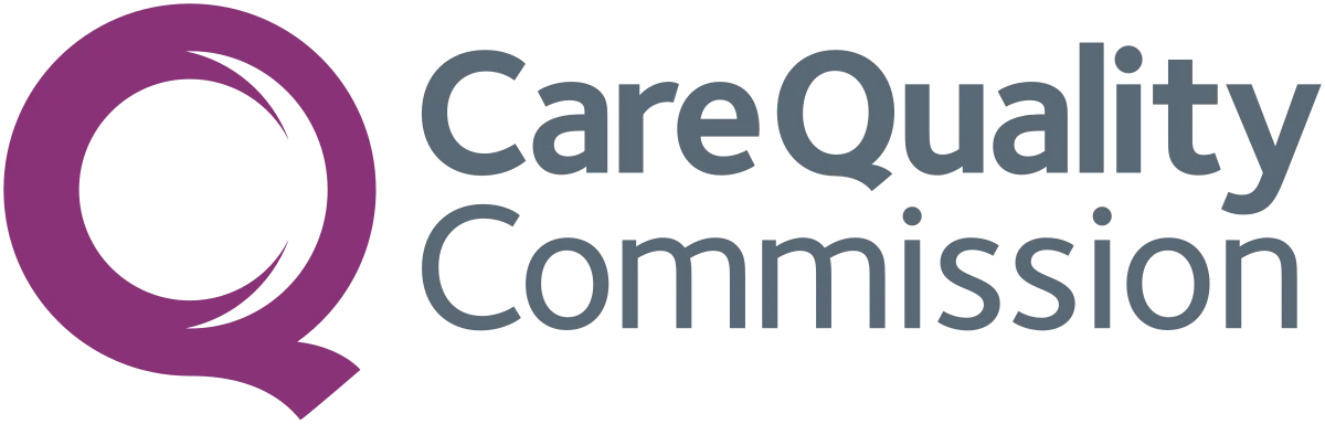 Care Quality Commission logo featuring a large purple Q symbol to the left of the organisation’s name written in grey text.