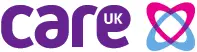 Care UK logo featuring the word care in purple lowercase letters, UK in white on a purple background, and a heart-shaped design in pink and blue on the right.