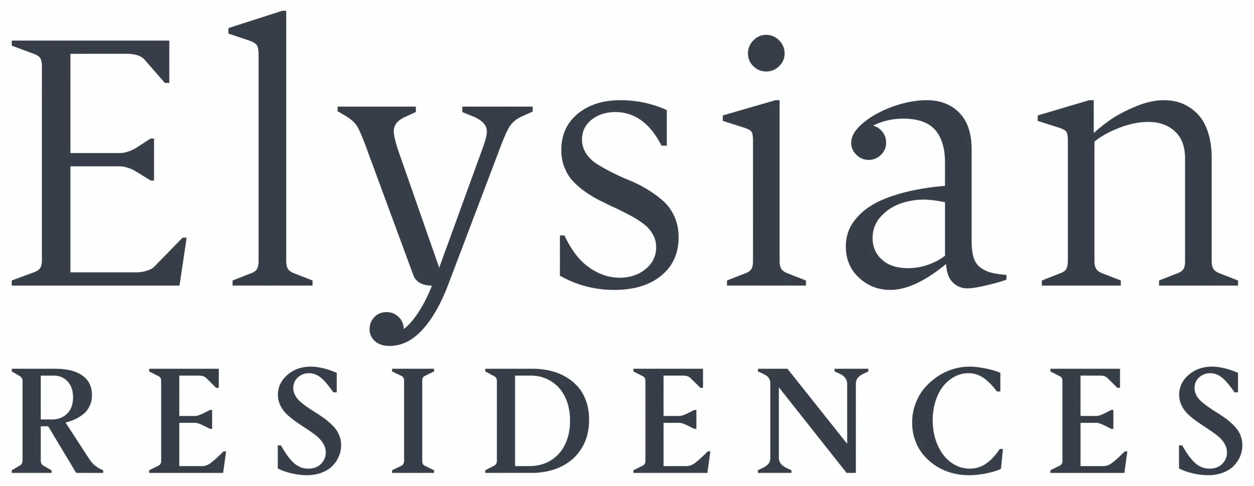 The image shows the words Elysian RESIDENCES in a modern, elegant serif font on a plain background.